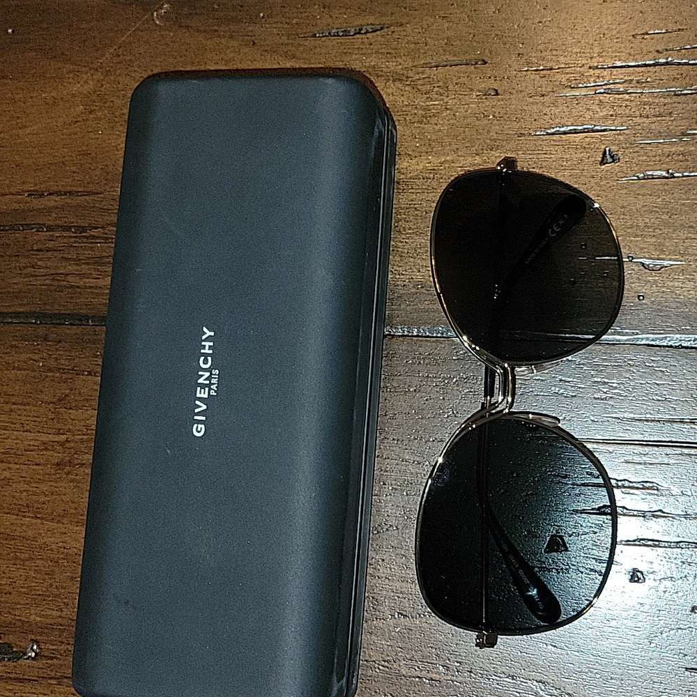 GIVENCHY SUNGLASSES CASE AND BOX DARK GRAY GRADIENT WITH GOLD METAL FRAME